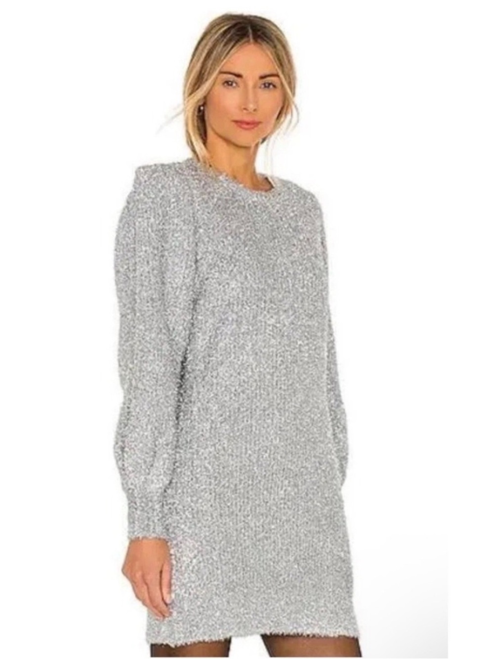 Ronny Kobo Metallic Tencel Silver Knit Sweater Dress M NWOT